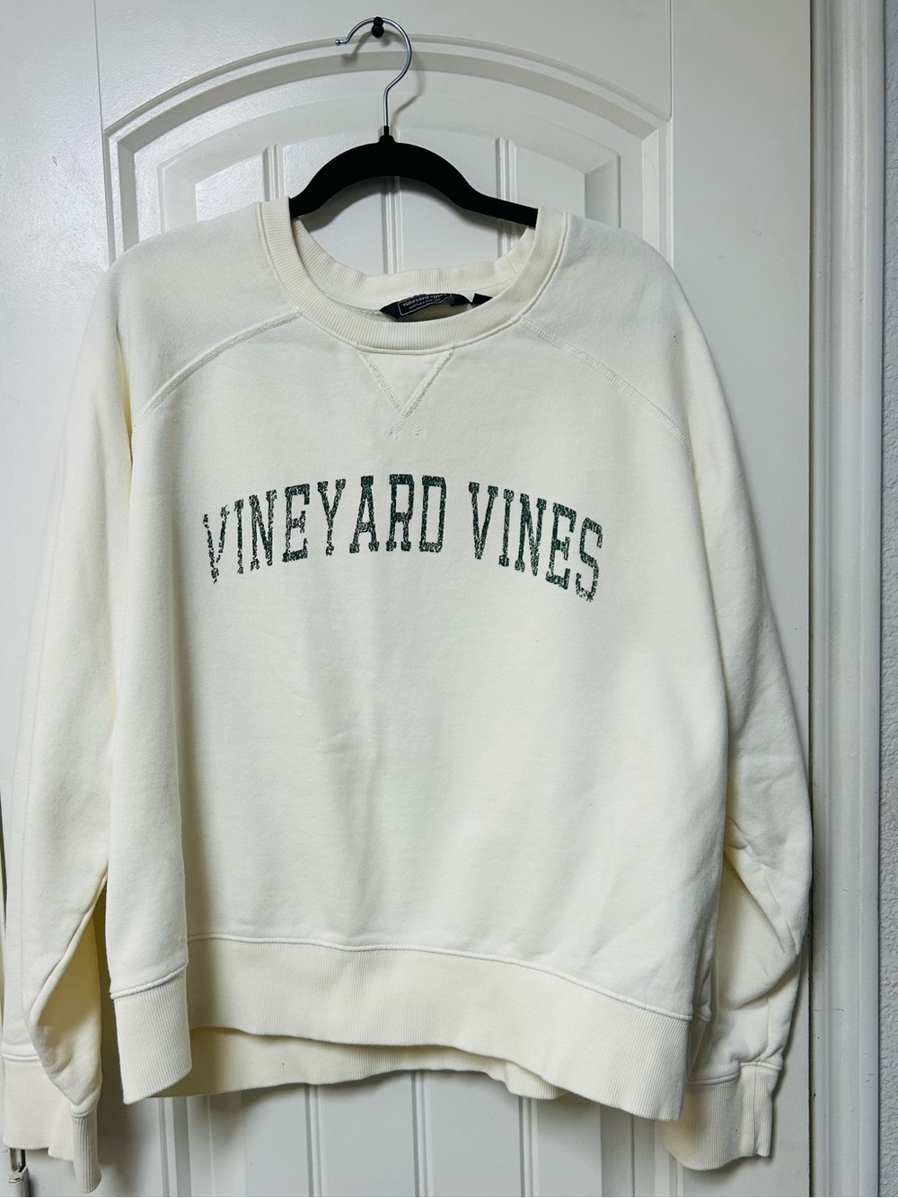Vineyard Vines Cream Crewneck with Green Logo
